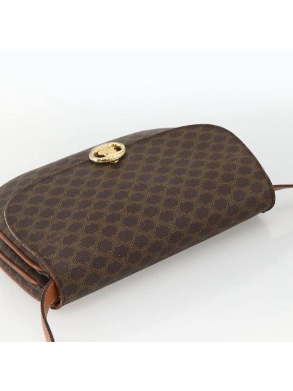 Authentic CELINE Macadam Canvas Shoulder Bag PVC Leather Brown Gold - Picture 13 of 16
